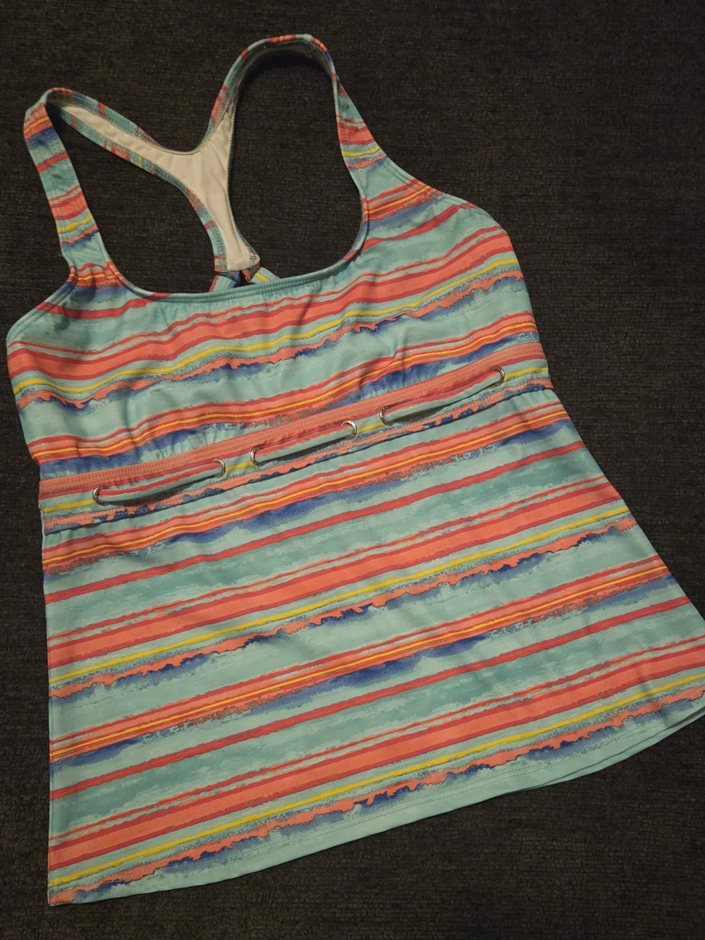 Nautica Striped Bikini Tankini Top in Aqua, Pink Racerback. Size 8